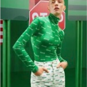 SHEIN-X Green Logo Print Set - Ski Pants & Bodysuit